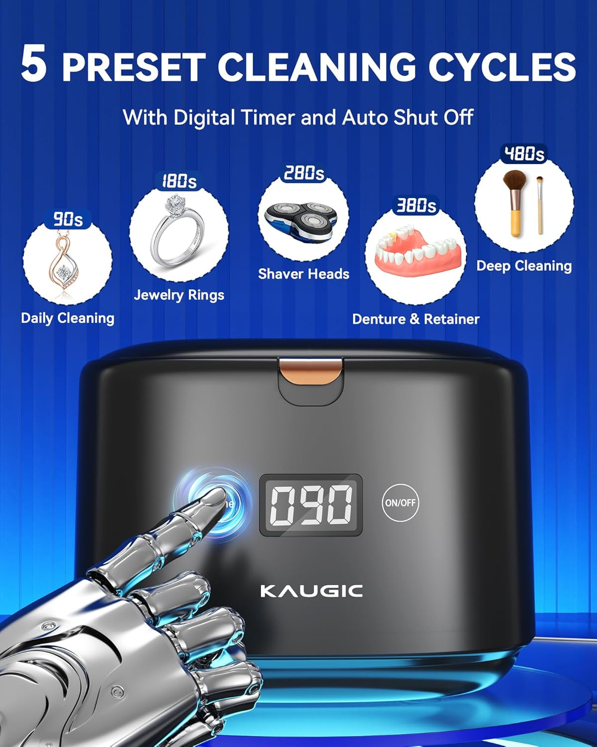 Ultrasonic Retainer Cleaner with Upgraded MCU, 30W/45Khz, 230ML Portable Ultrasonic Cleaner for Retainers, Mouth Guards, Dentures, Invisalign, Jewelry -Black