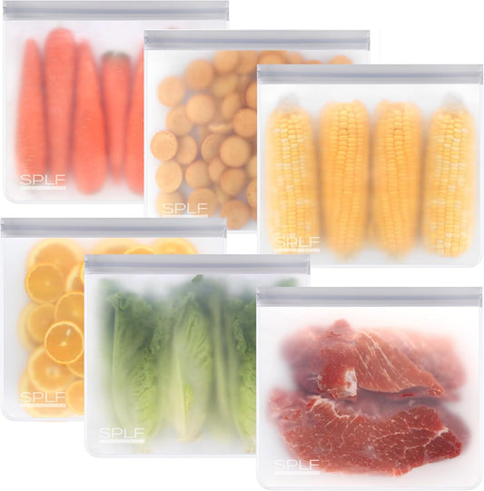 6 Pack Reusable Gallon Freezer Bags Dishwasher Safe, BPA FREE Reusable Food Storage Bags, Extra Thick Leakproof Silicone and Plastic Free for Marinate Meats, Cereal, Sandwich, Snack, Travel Items