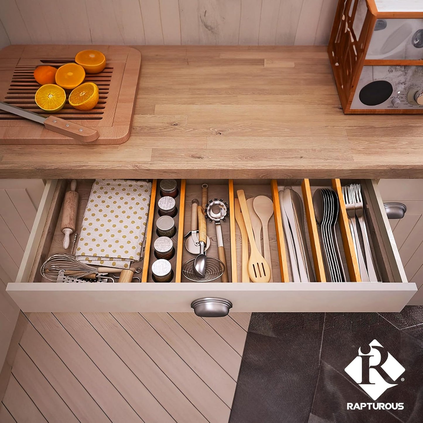 Bamboo Drawer Dividers Expandable 17.5-22”, 2.4” Tall, 4 Pack, Kitchen Drawer Organizer for Cutlery, Utensils, Clothes, Home, Office, Spring Loaded