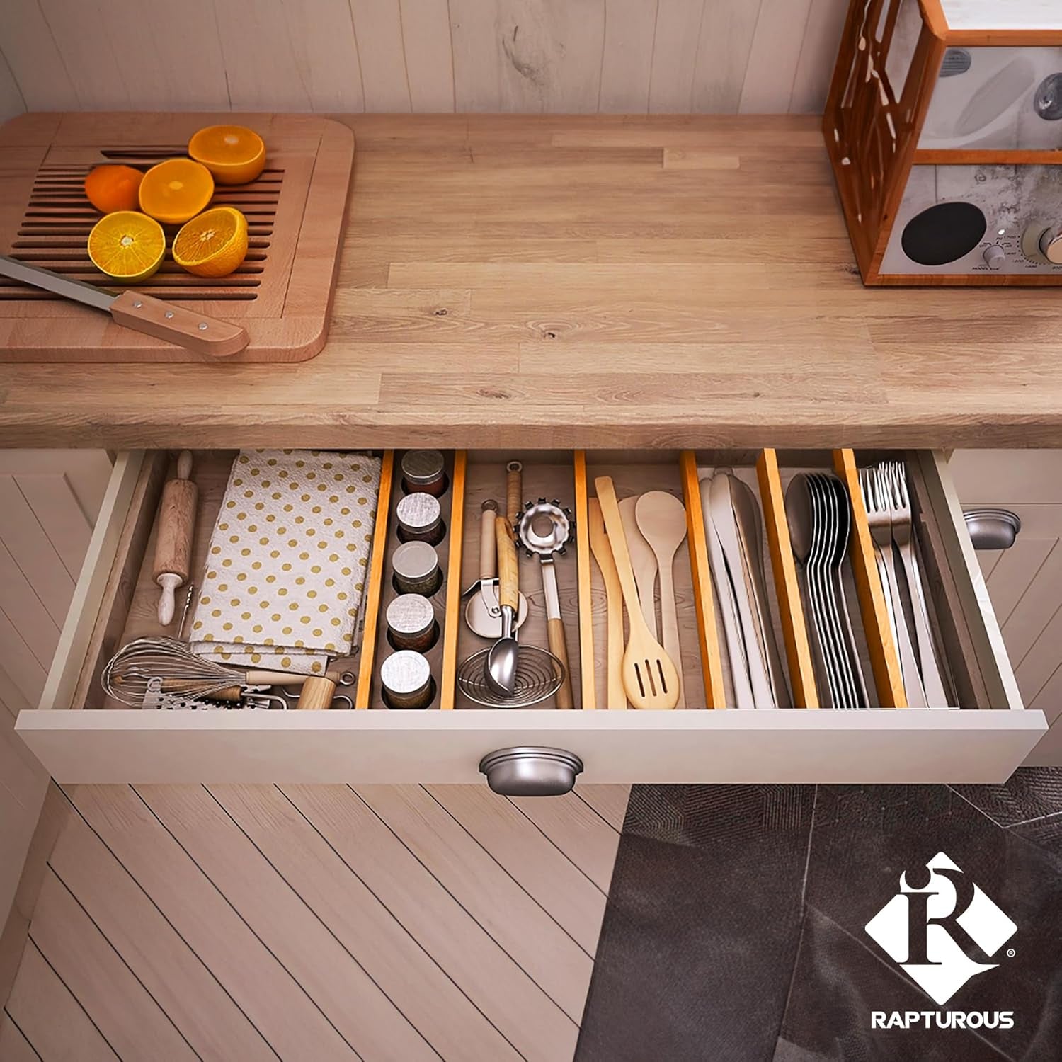 Bamboo Drawer Dividers Expandable 17.5-22”, 2.4” Tall, 4 Pack, Kitchen Drawer Organizer for Cutlery, Utensils, Clothes, Home, Office, Spring Loaded