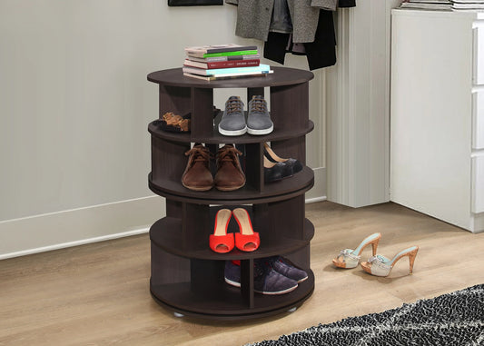 Montauk 16 Pair Revolving Shoe Storage Rack Carousel, Chocolate Wood