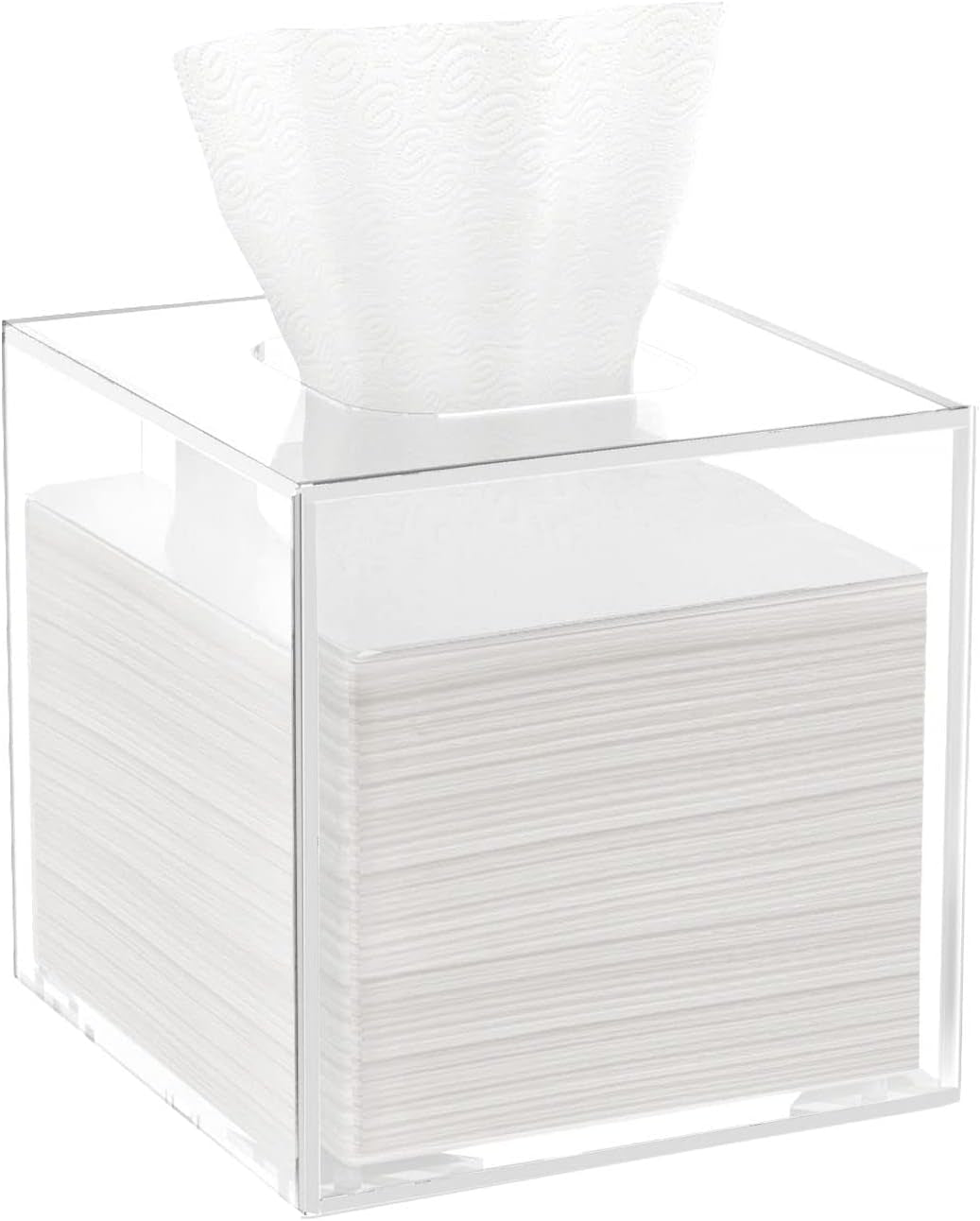 Acrylic Tissue Box Holder & Cover with Magnetic Bottom, Multi-Use Dryer Sheet & Mask Case Organizer for Bathroom, Car, Office, Table - Clear Square, 5.51 X 5.51 X 5.91 Inches