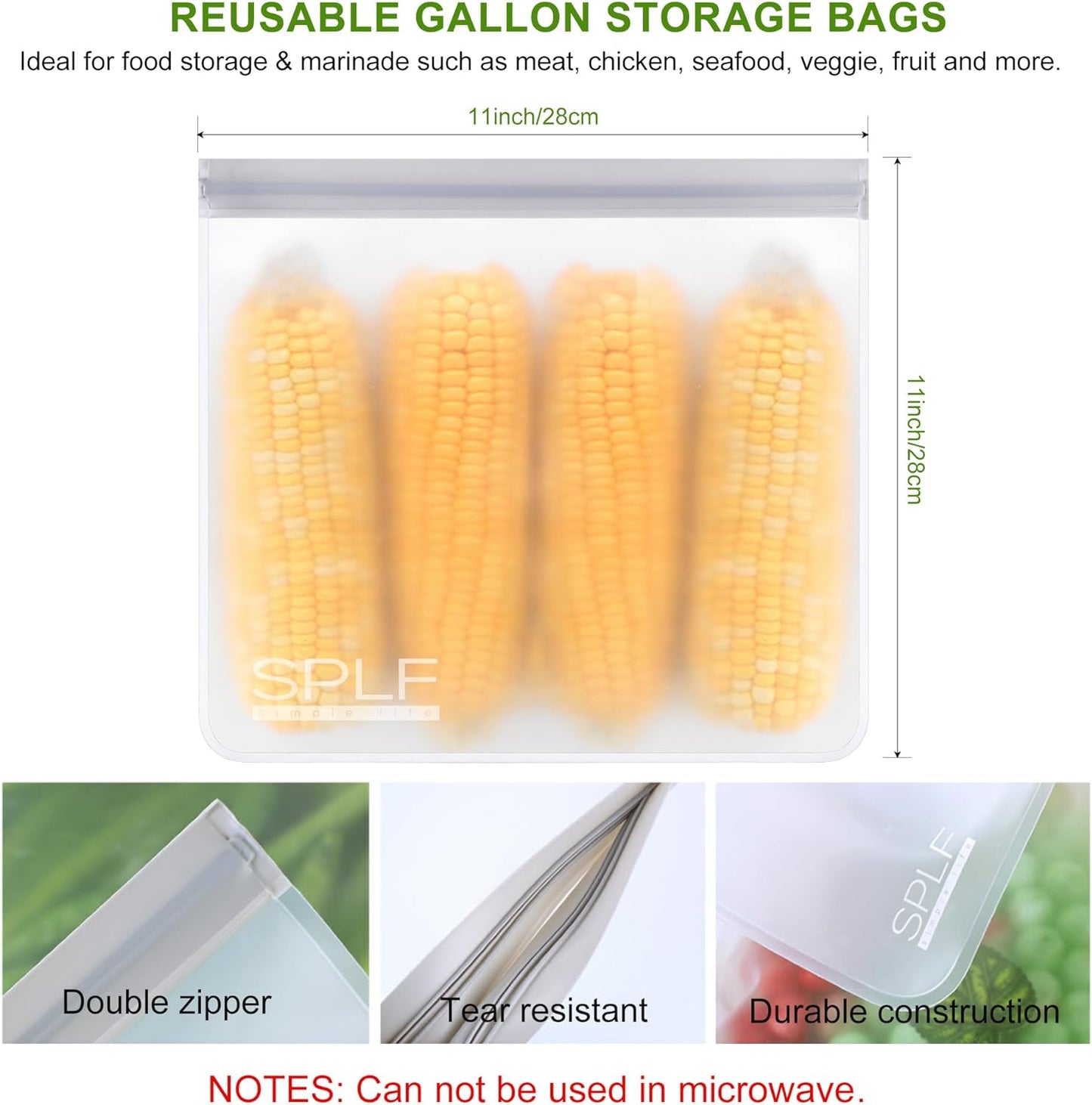 6 Pack Reusable Gallon Freezer Bags Dishwasher Safe, BPA FREE Reusable Food Storage Bags, Extra Thick Leakproof Silicone and Plastic Free for Marinate Meats, Cereal, Sandwich, Snack, Travel Items