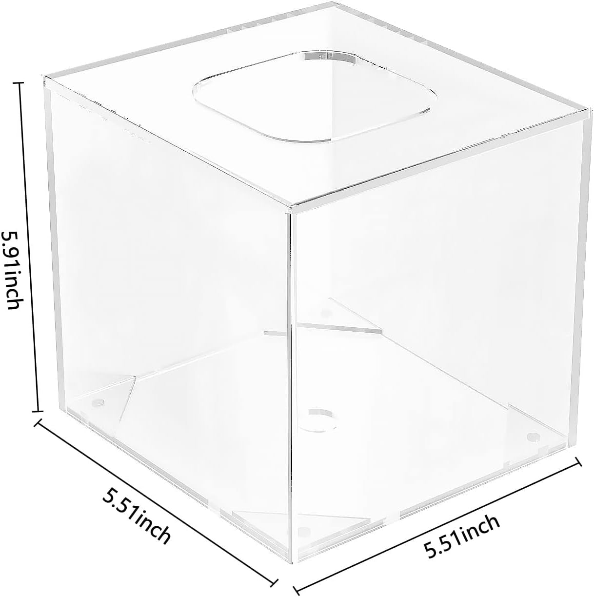 Acrylic Tissue Box Holder & Cover with Magnetic Bottom, Multi-Use Dryer Sheet & Mask Case Organizer for Bathroom, Car, Office, Table - Clear Square, 5.51 X 5.51 X 5.91 Inches
